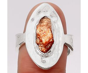Natural Sunstone Rough Ring size-7.5 SDR114863 R-1376, 7x14 mm