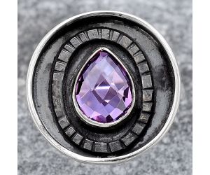 Faceted Natural Amethyst Ring size-8 SDR116762 R-1080, 7x9 mm