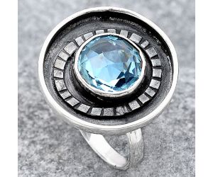 Faceted Natural Sky Blue Topaz Ring size-8 SDR116773 R-1080, 9x9 mm