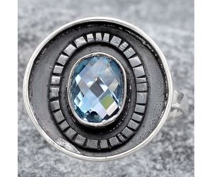 Faceted Natural Sky Blue Topaz Ring size-8 SDR116778 R-1080, 7x9 mm
