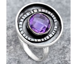 Faceted Natural Amethyst Ring size-8 SDR116785 R-1080, 8x8 mm