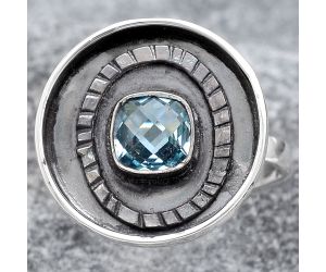 Faceted Natural Sky Blue Topaz Ring size-8 SDR116832 R-1080, 6x6 mm