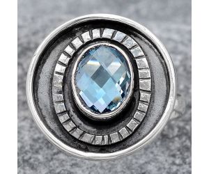 Faceted Natural Sky Blue Topaz Ring size-8 SDR116840 R-1080, 7x9 mm