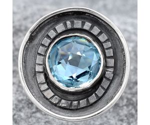 Faceted Natural Sky Blue Topaz Ring size-7 SDR116852 R-1080, 9x9 mm