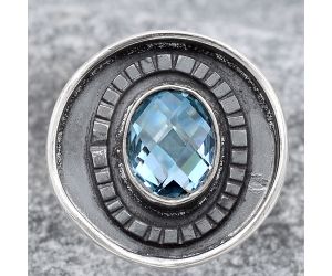 Faceted Natural Sky Blue Topaz Ring size-7 SDR116864 R-1080, 7x9 mm
