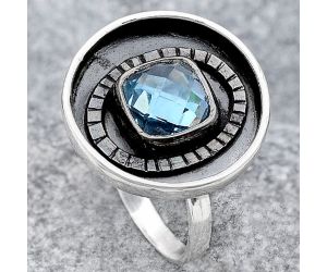Faceted Natural Sky Blue Topaz Ring size-8 SDR116908 R-1080, 7x7 mm