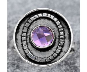 Faceted Natural Amethyst Ring size-9.5 SDR116912 R-1080, 7x7 mm