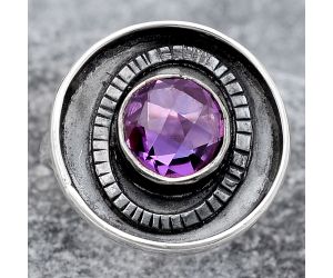 Faceted Natural Amethyst Ring size-7 SDR116932 R-1080, 8x8 mm