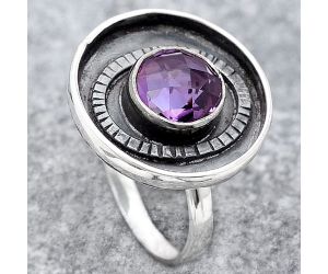 Faceted Natural Amethyst Ring size-7 SDR116932 R-1080, 8x8 mm
