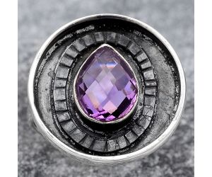 Faceted Natural Amethyst Ring size-7 SDR116942 R-1080, 7x9 mm