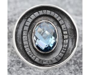 Faceted Natural Sky Blue Topaz Ring size-8.5 SDR116953 R-1080, 7x9 mm