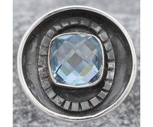 Faceted Natural Sky Blue Topaz Ring size-8 SDR116973 R-1080, 8x8 mm