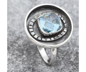 Faceted Natural Sky Blue Topaz Ring size-8 SDR116973 R-1080, 8x8 mm