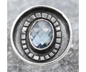 Faceted Natural Sky Blue Topaz Ring size-8 SDR116977 R-1080, 7x9 mm