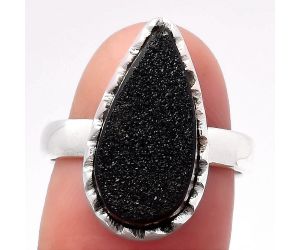 Natural Black Druzy Ring size-7 SDR117887 R-1227, 9x18 mm