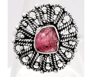 Natural Pink Tourmaline Rough Ring size-7.5 SDR118546 R-1527, 7x8 mm