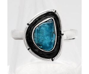 Neon Blue Apatite Rough - Madagascar Ring size-8 SDR119412 R-1688, 7x9 mm
