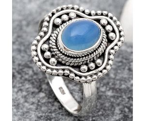 Natural Blue Chalcedony Ring size-8.5 SDR119946 R-1529, 6x8 mm
