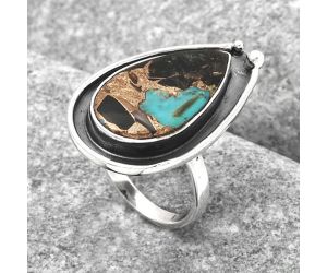 Shell In Black Blue Turquoise Ring size-7 SDR123007 R-1168, 12x22 mm