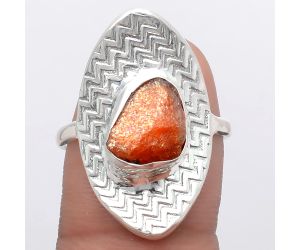 Natural Sunstone Rough Ring size-9 SDR125065 R-1376, 9x11 mm