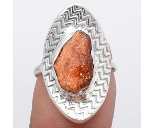 Natural Sunstone Rough Ring size-7 SDR125071 R-1376, 9x14 mm