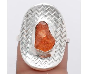 Natural Sunstone Rough Ring size-8 SDR125085 R-1376, 7x11 mm