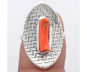 Natural Coral Stick Ring size-7 SDR125157 R-1376, 4x13 mm