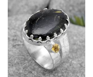 Natural Nuummite and Citrine Ring size-8 SDR127559 R-1568, 13x18 mm