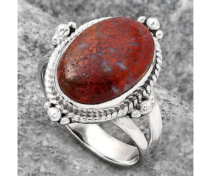 Natural Red Moss Agate Ring size-7.5 SDR129083 R-1127, 10x15 mm