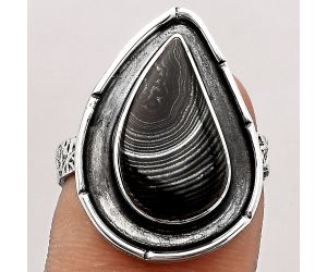 Crown Of Silver Psilomelane - Black Malachite Ring size-7.5 SDR130605 R-1688, 9x16 mm