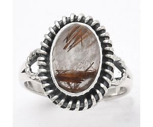 Natural Bronze Rutile Ring size-7 SDR133166 R-1279, 8x12 mm