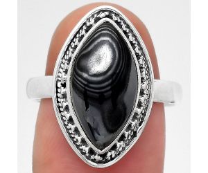 Crown Of Silver Psilomelane - Black Malachite Ring size-8.5 SDR134717 R-1262, 9x17 mm