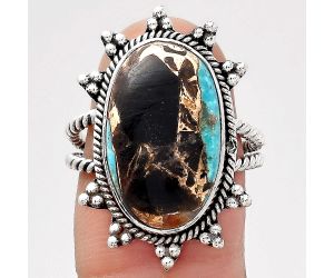 Natural Shell In Black Blue Turquoise Ring size-7 SDR135345 R-1234, 11x19 mm