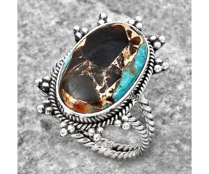 Natural Shell In Black Blue Turquoise Ring size-7 SDR135345 R-1234, 11x19 mm