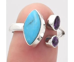 Natural Turquoise Morenci Mine and Amethyst Ring size-7 SDR136026 R-1236, 6x12 mm