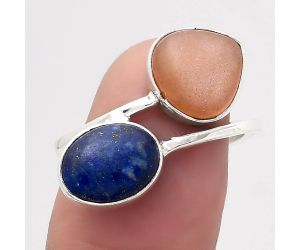 Natural Peach Moonstone and Lapis Ring size-7.5 SDR136148 R-1235, 10x10 mm