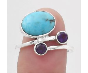 Natural Turquoise Morenci Mine and Amethyst Ring size-7 SDR136163 R-1237, 9x12 mm