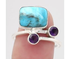 Natural Turquoise Morenci Mine and Amethyst Ring size-7 SDR136173 R-1237, 8x11 mm