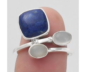 Lapis and Srilankan Moonstone Ring size-6.5 SDR136177 R-1237, 9x9 mm