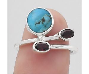 Natural Turquoise Morenci Mine and Garnet Ring size-6.5 SDR136182 R-1237, 8x8 mm