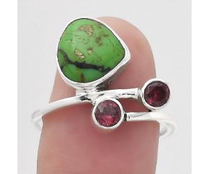 Green Matrix Turquoise and Garnet Ring size-7.5 SDR136191 R-1237, 10x10 mm
