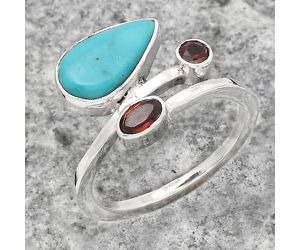 Natural Rare Turquoise Nevada Aztec Mt & Garnet Ring size-7 SDR136204 R-1237, 6x12 mm