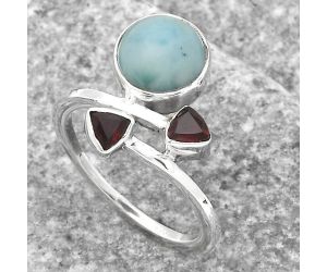 Larimar (Dominican Republic) and Garnet Ring size-7.5 SDR136207 R-1237, 9x9 mm