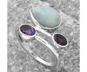 Larimar (Dominican Republic) and Amethyst Ring size-8 SDR136223 R-1237, 8x12 mm