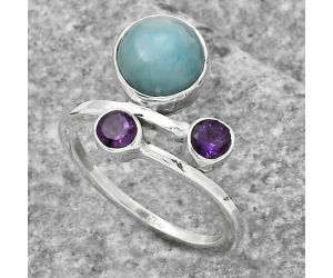 Larimar (Dominican Republic) and Amethyst Ring size-8 SDR136227 R-1237, 9x9 mm