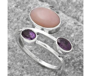 Pink Opal - Australia and Amethyst Ring size-8 SDR136233 R-1237, 7x11 mm