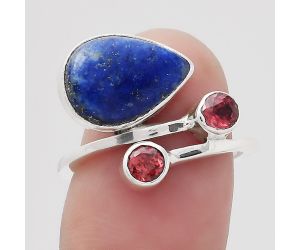 Natural Lapis - Afghanistan and Garnet Ring size-7 SDR136235 R-1237, 9x13 mm