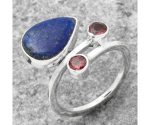 Natural Lapis - Afghanistan and Garnet Ring size-7 SDR136235 R-1237, 9x13 mm