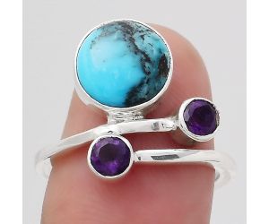 Natural Turquoise Morenci Mine and Amethyst Ring size-7 SDR136250 R-1237, 9x9 mm