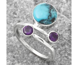 Natural Turquoise Morenci Mine and Amethyst Ring size-7 SDR136250 R-1237, 9x9 mm